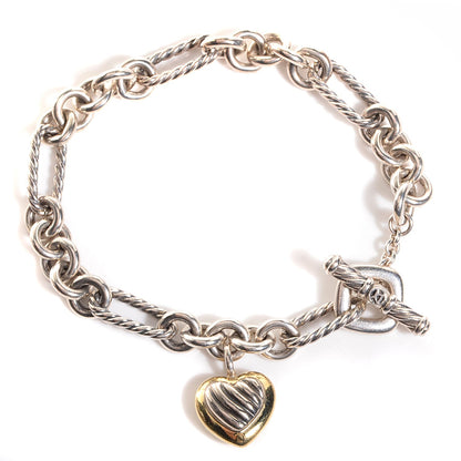 David Yurman Sterling Silver 18K Yellow Gold Cable Heart Charm Bracelet 1 of 6