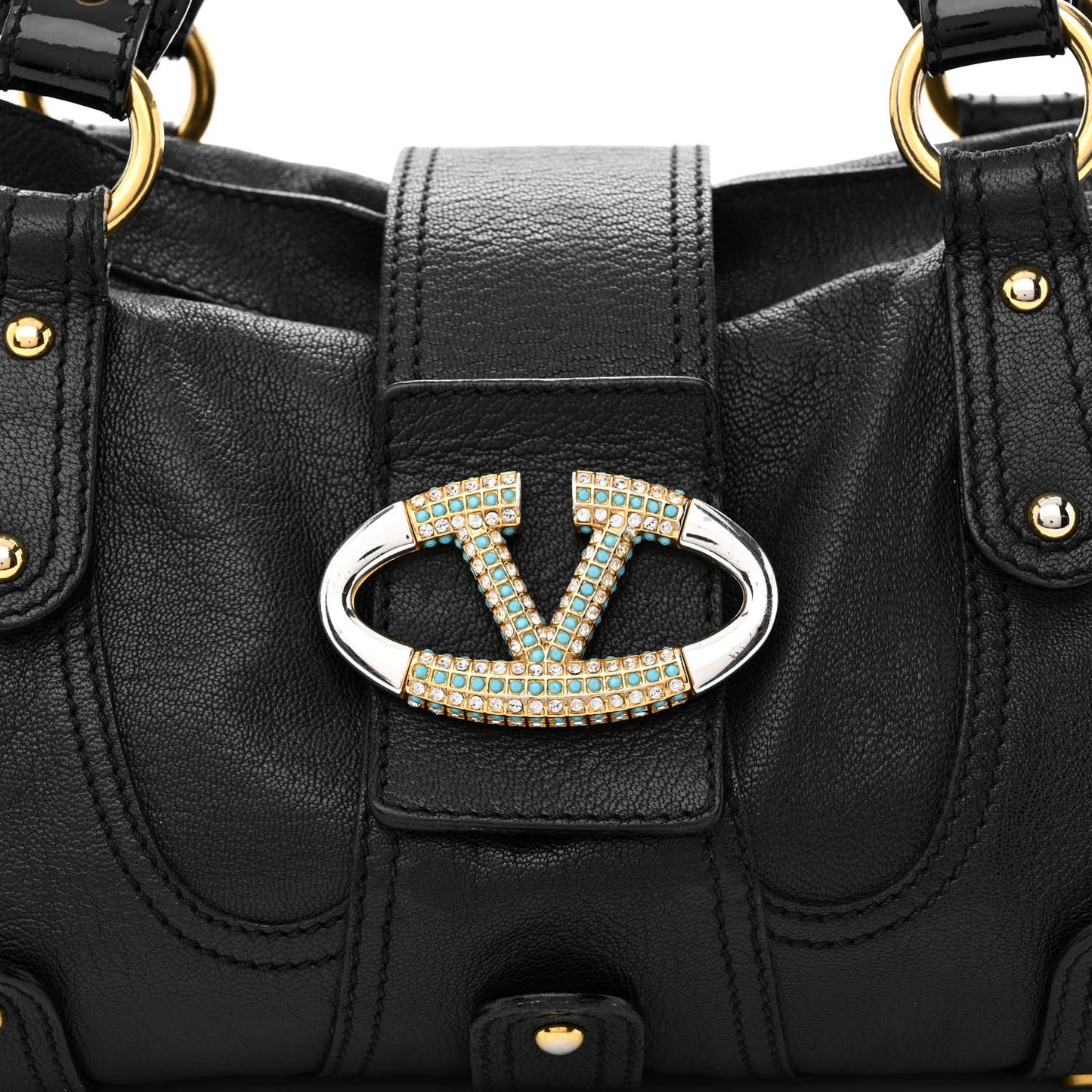 Grained Calfskin Catch Satchel Black