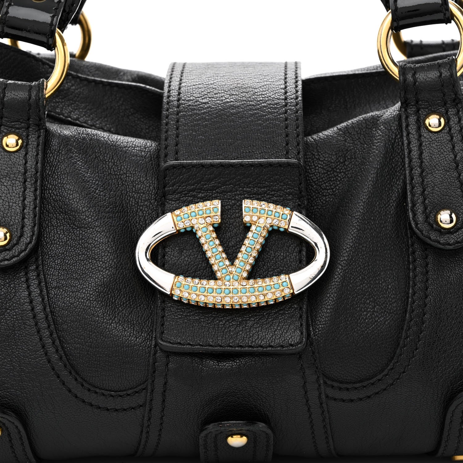 Valentino Garavani Grained Calfskin Catch Satchel Black 8 of 13