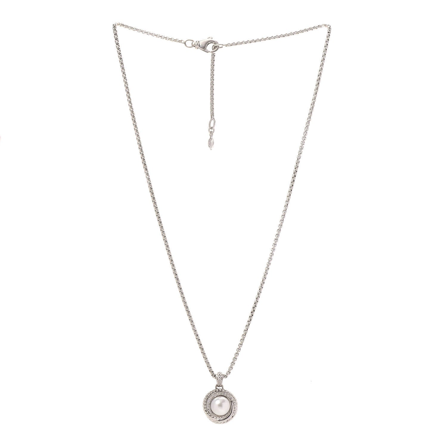 David Yurman Sterling Silver Diamond Pearl 8mm Crossover Pendant Necklace 3 of 6