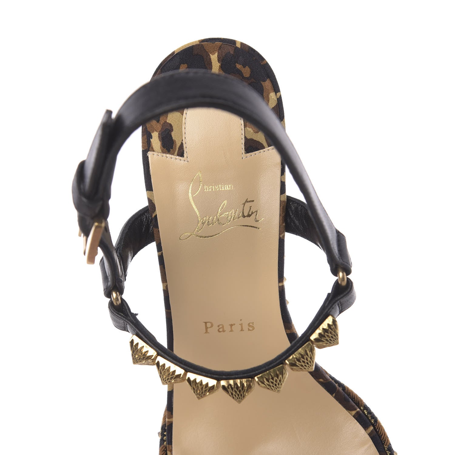 Christian Louboutin Nappa Silk Leopard Pira Ryad 110 Wedge Sandals 40 Black Marron 6 of 8