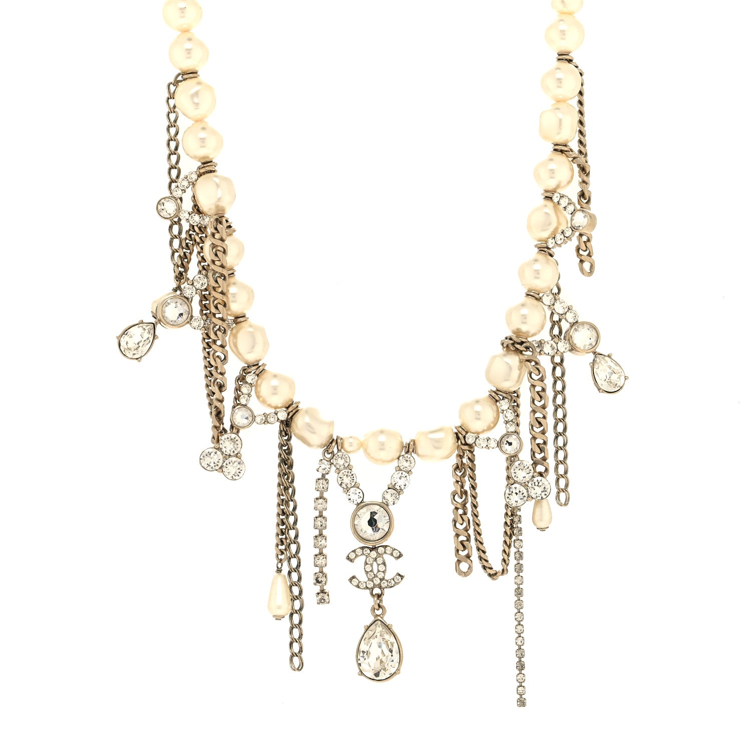 Chanel Pearl Crystal CC Dangle Short Necklace Gold 1 of 5