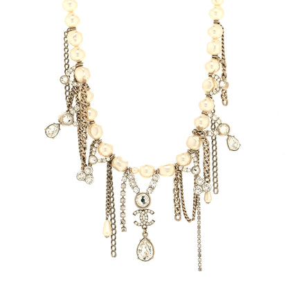 Chanel Pearl Crystal CC Dangle Short Necklace Gold 1 of 5