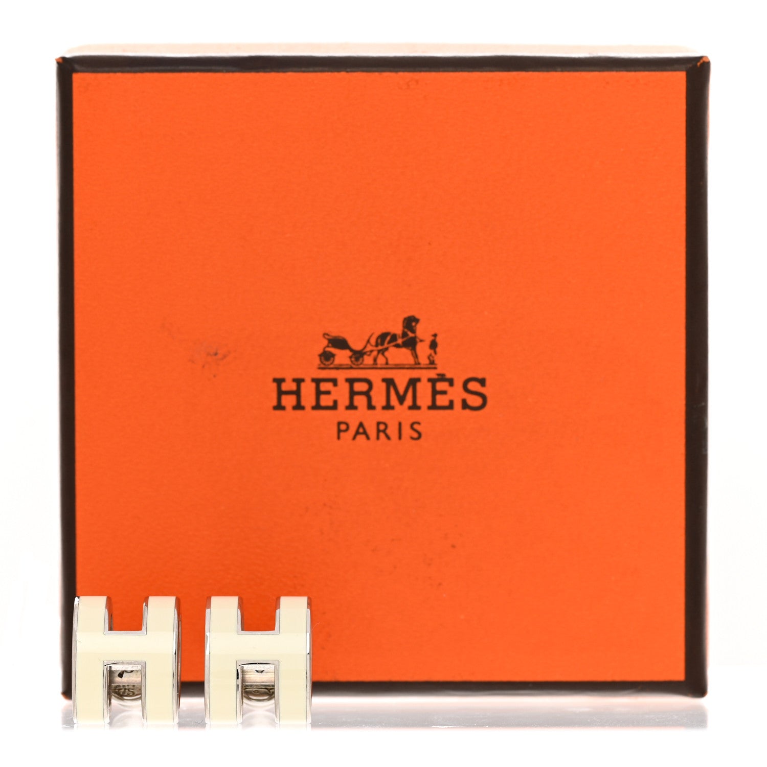 Hermes Palladium Lacquered Mini Pop H Earrings White 3 of 9