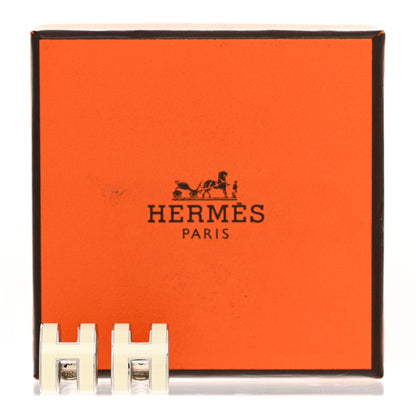 Hermes Palladium Lacquered Mini Pop H Earrings White 3 of 9