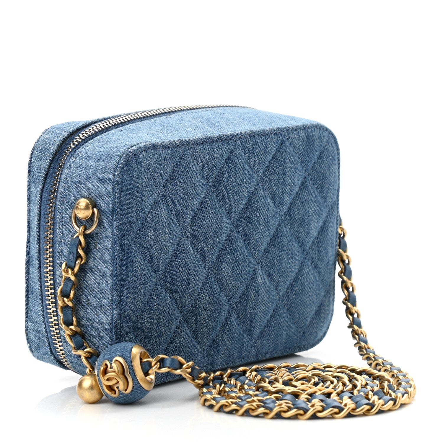 Chanel Denim Quilted CC Pearl Crush Camera Case Blue 3 of 11