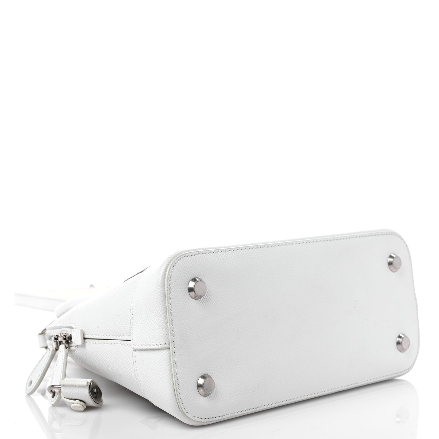 Signature Grained Calfskin Logo S Ville Top Handle Bag White Black