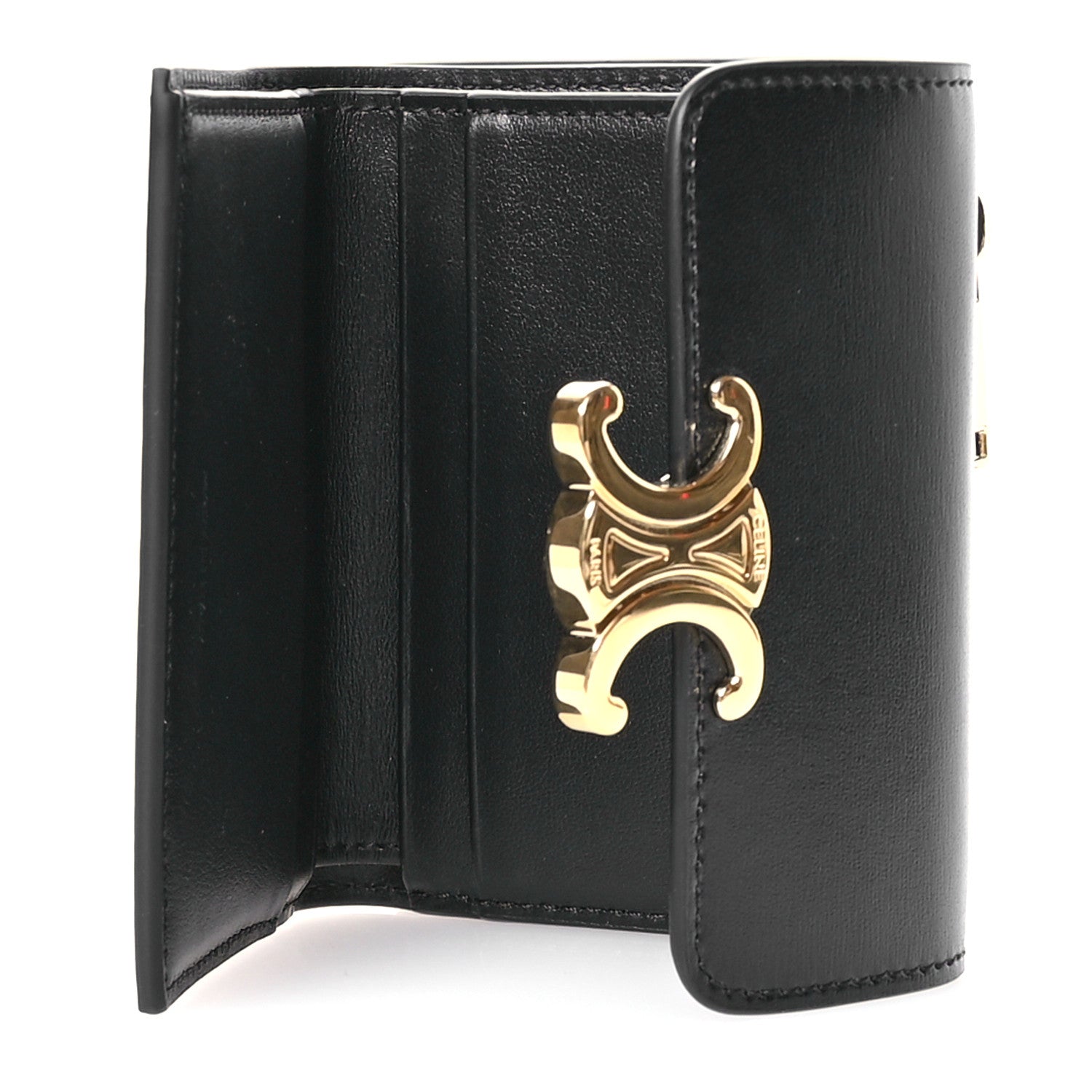Celine Calfskin Compact Triomphe Wallet With Coin Purse Black 5 of 9