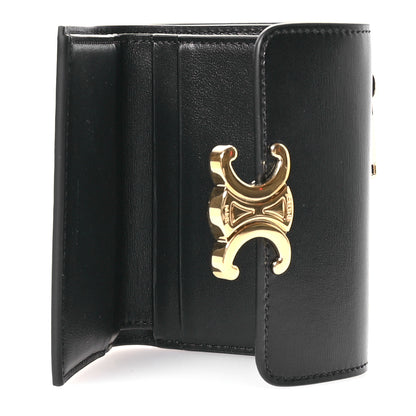 Celine Calfskin Compact Triomphe Wallet With Coin Purse Black 5 of 9
