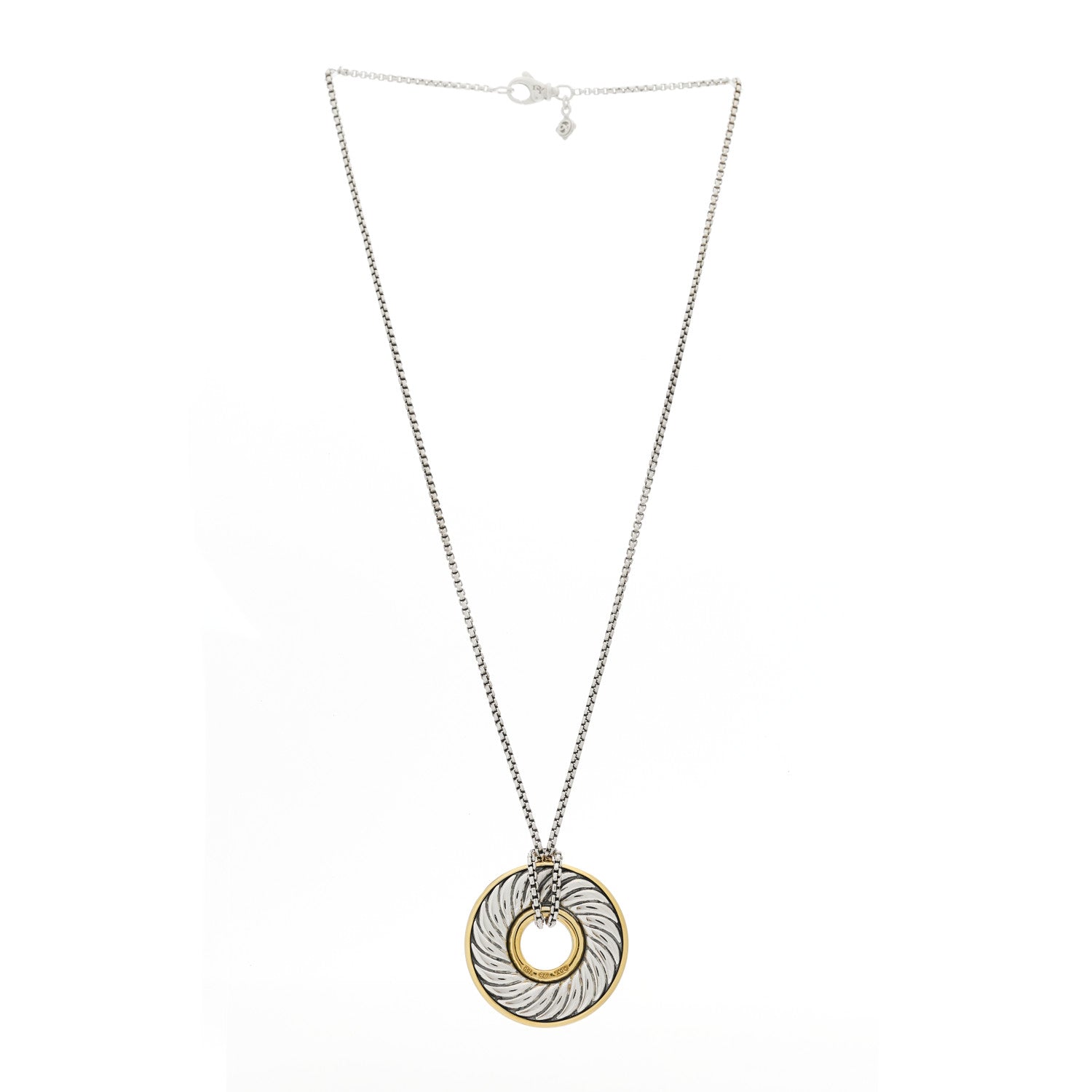 David Yurman Sterling Silver 18K Yellow Gold Cable Disc Necklace 3 of 5