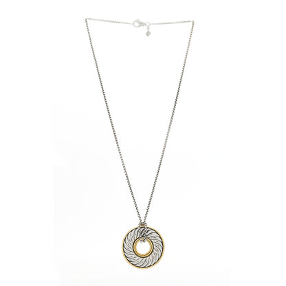 David Yurman Sterling Silver 18K Yellow Gold Cable Disc Necklace 3 of 5