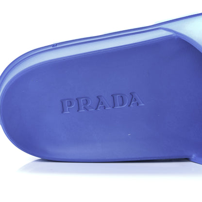 Prada EVA Rubber Triangle Logo Embossed Womens Lug Sole 20mm Slide Sandals 37 Azzurro 7 of 8
