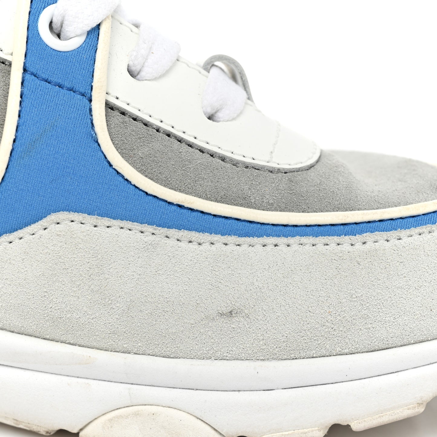 Suede Calfskin Lambskin High Top CC Sneakers 37 White Blue