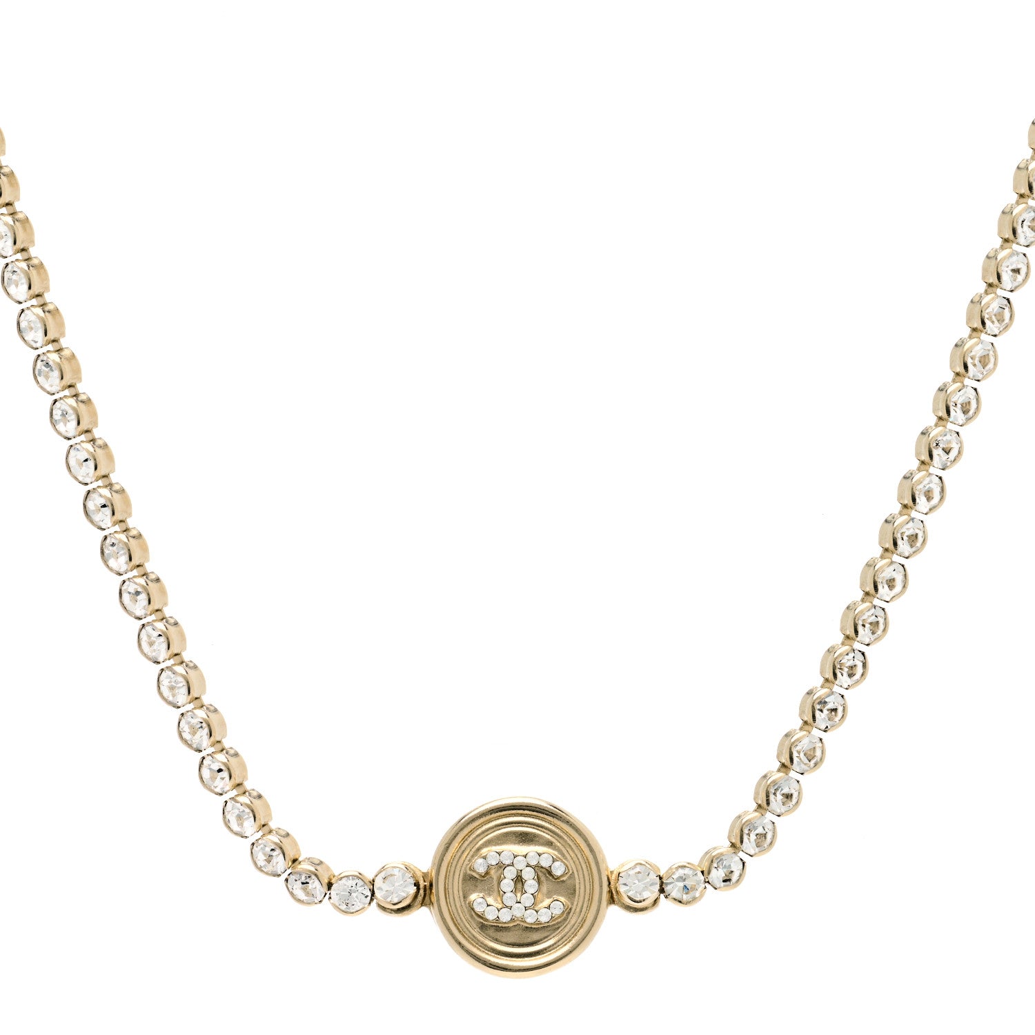 Chanel Crystal CC Chain Short Necklace Gold 1 of 5