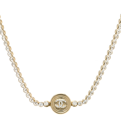 Chanel Crystal CC Chain Short Necklace Gold 1 of 5