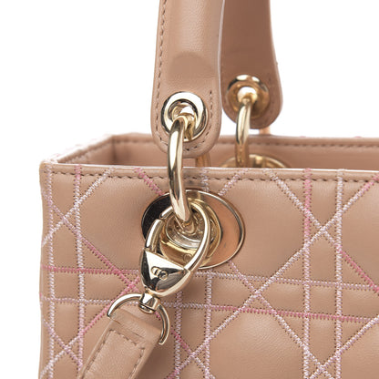 Christian Dior Lambskin Cannage Contrast Stitch Medium Lady Dior Beige 13 of 17