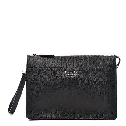 Prada Saffiano Cuir Clutch Wristlet Bag Black 1 of 12