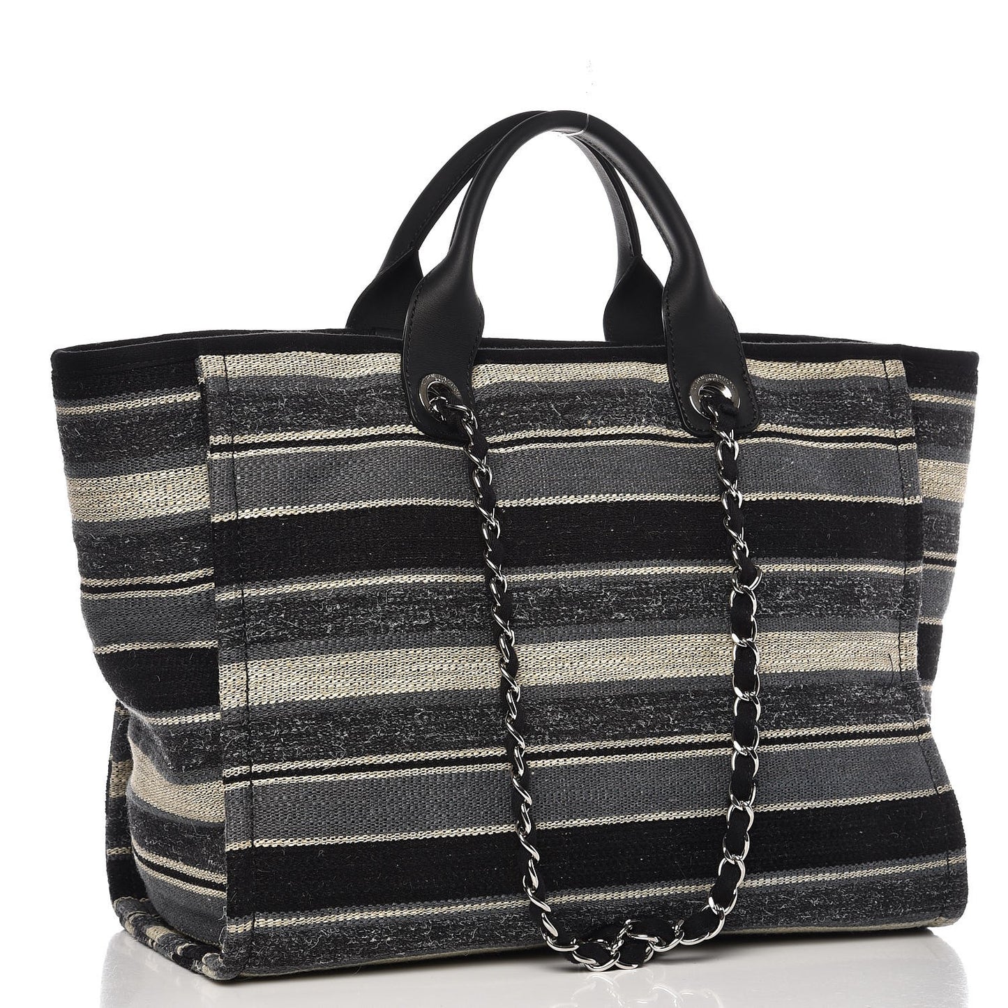 Striped Canvas Medium Deauville Tote Black