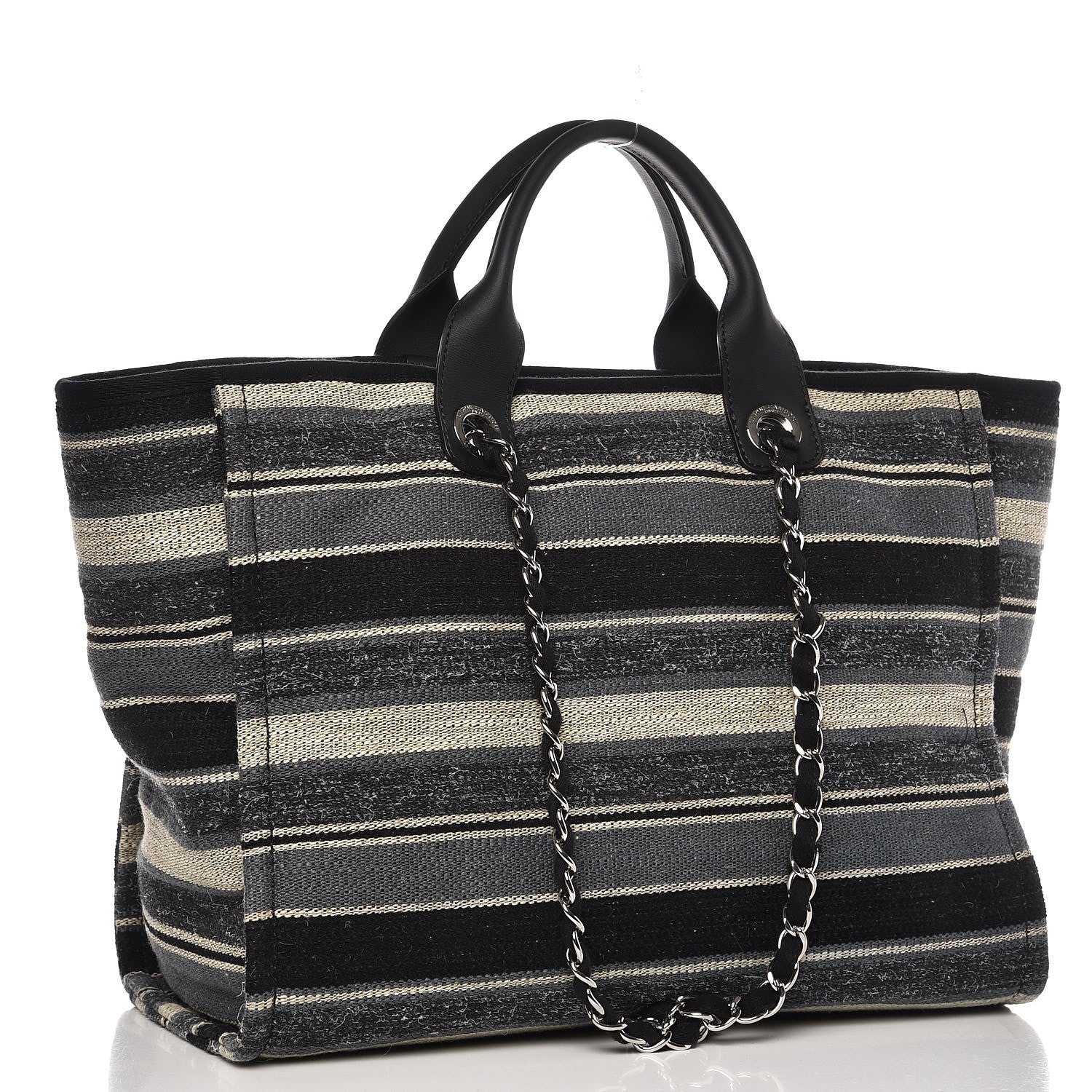 Chanel Striped Canvas Medium Deauville Tote Black 3 of 9