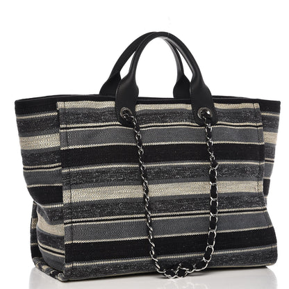Chanel Striped Canvas Medium Deauville Tote Black 3 of 9