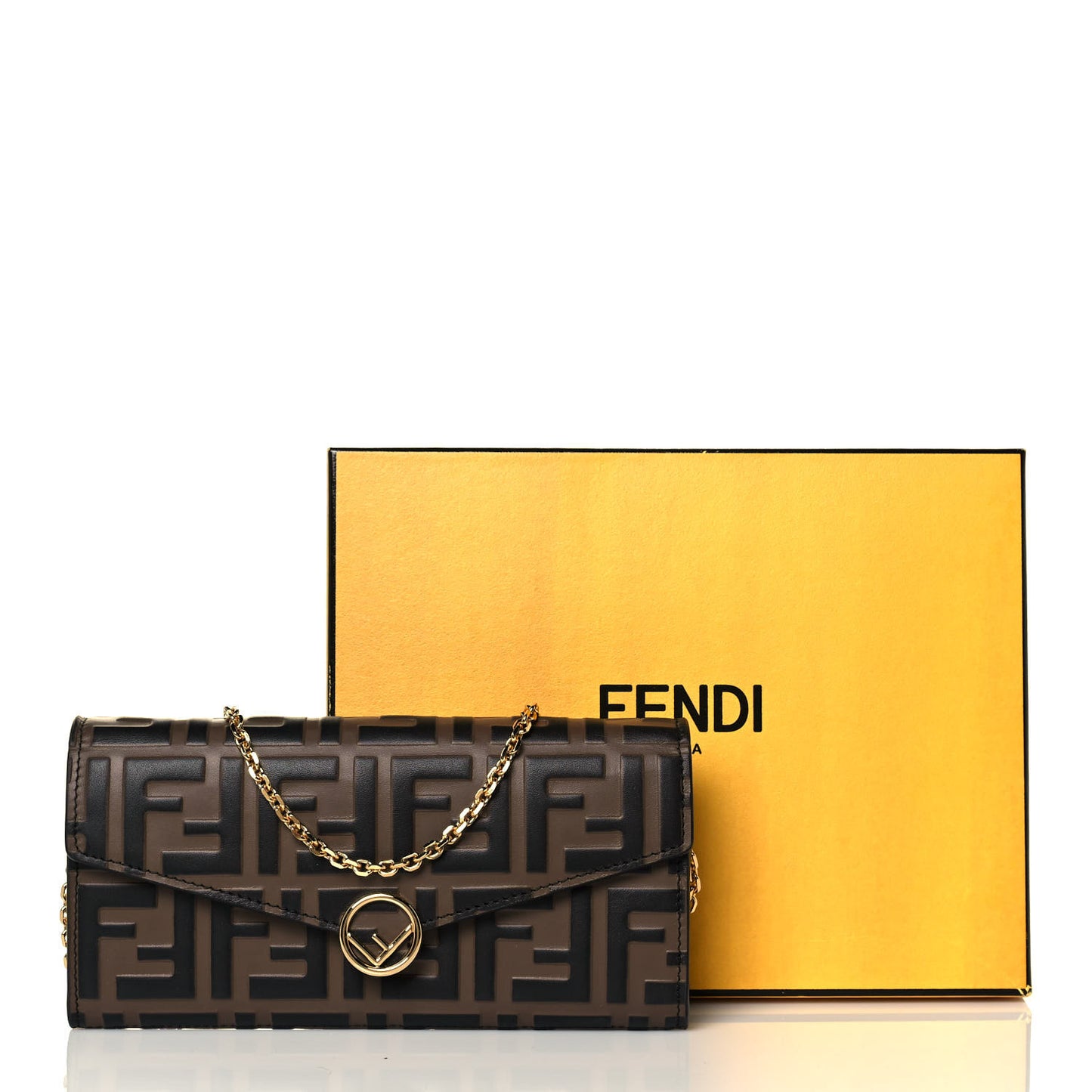 Vitello Soft F is Fendi Bi-Color FF 1974 Embossed Continental Envelope Wallet On Chain Maya Black