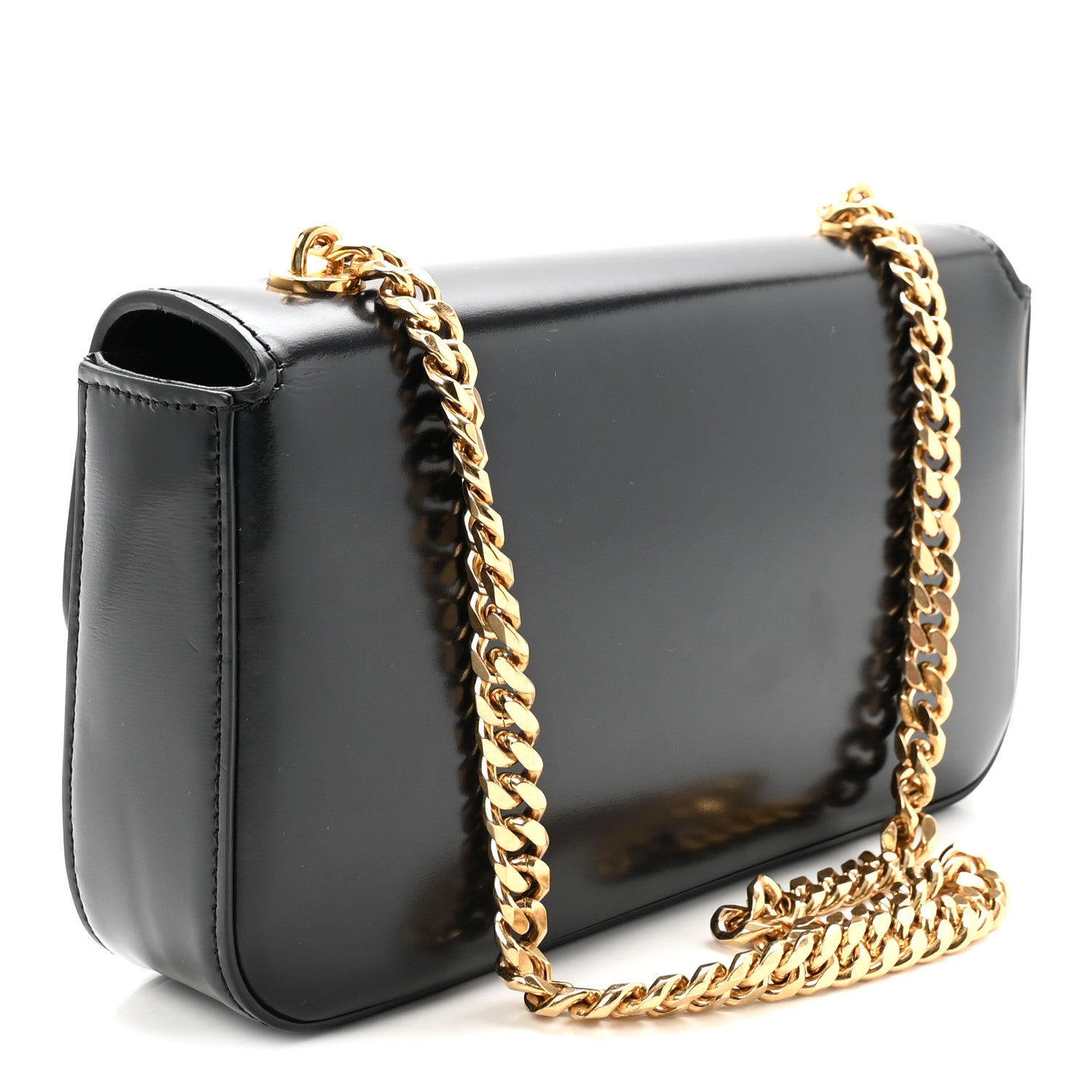 Celine Shiny Calfskin Cuir Triomphe Chain Shoulder Bag Black 3 of 10