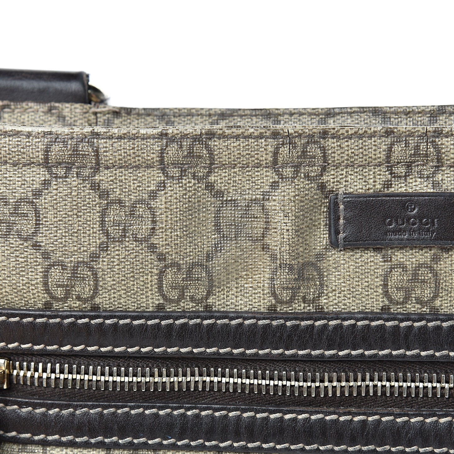 GG Supreme Monogram Selleria Calfskin Small Flat Side Zip Messenger Bag Beige Ebony Cocoa Dark Chocolate