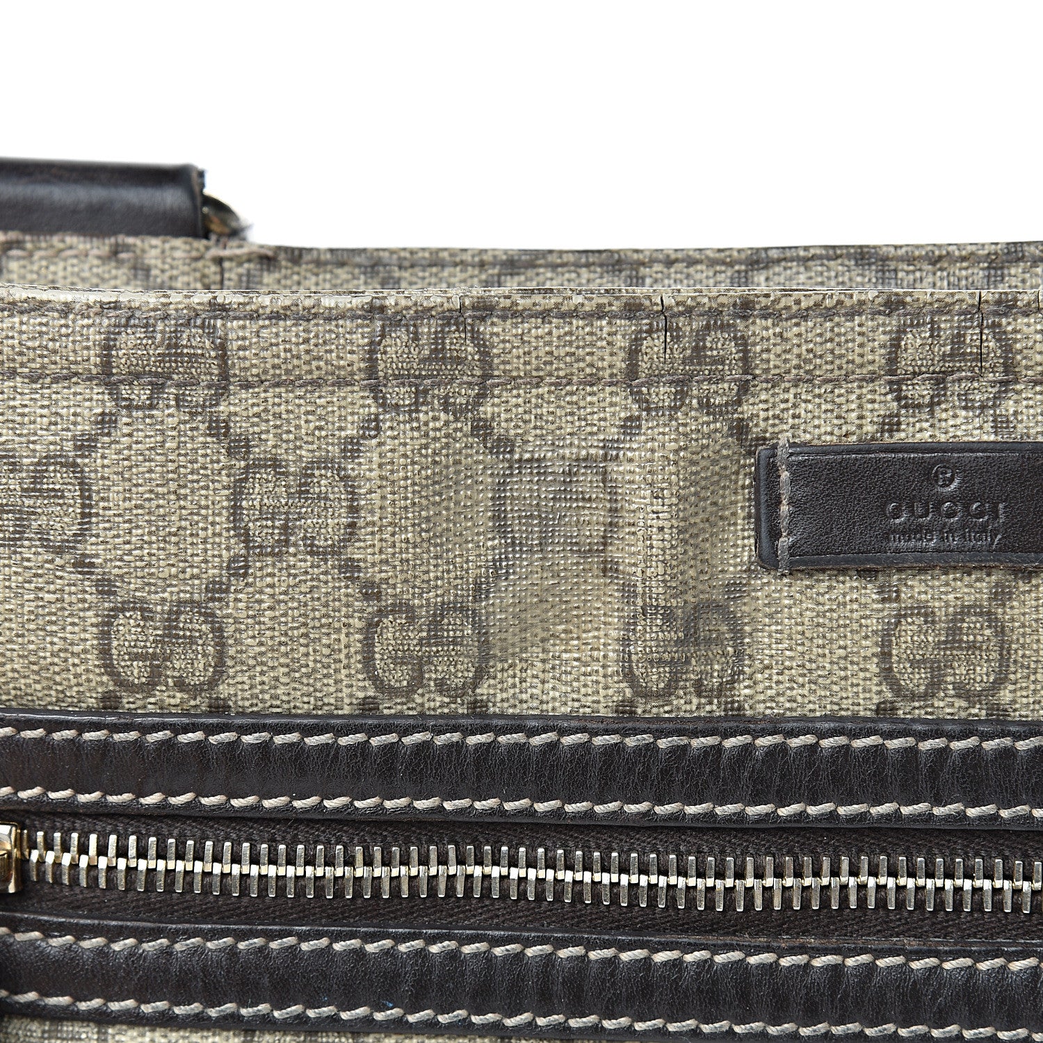 Gucci GG Supreme Monogram Selleria Calfskin Small Flat Side Zip Messenger Bag Beige Ebony Cocoa Dark Chocolate 18 of 23
