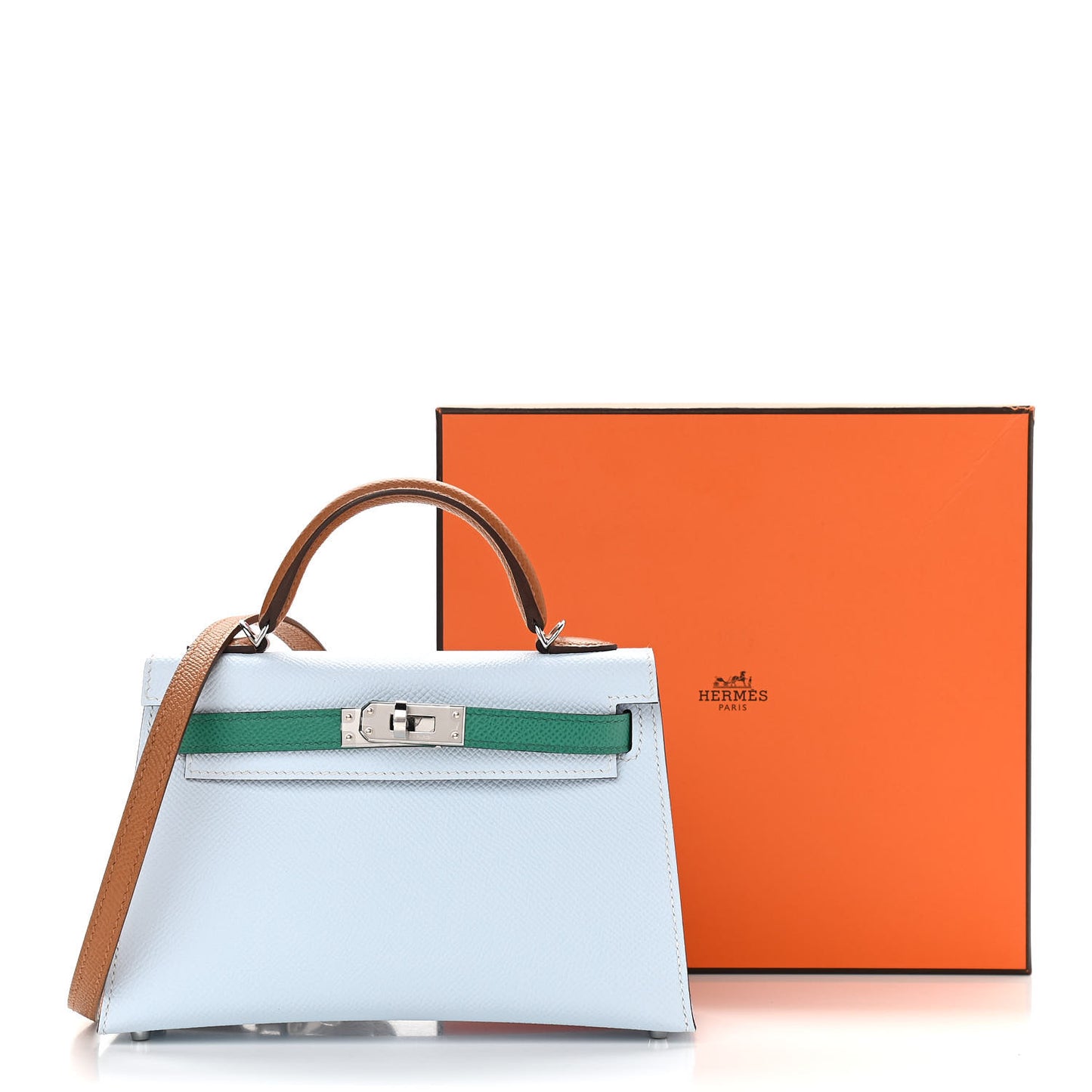 Epsom Mini Kelly Sellier 20 Bleu Brume Vert Jade Gold