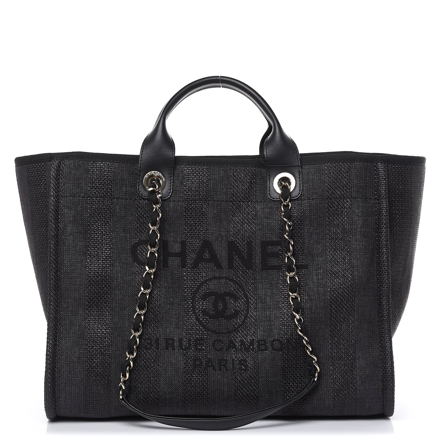 Chanel Straw Raffia Calfskin Striped Large Deauville Tote Black 1 of 10