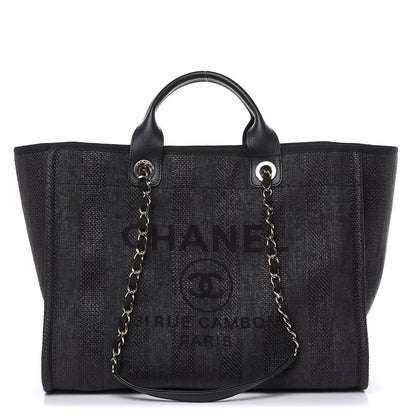Chanel Straw Raffia Calfskin Striped Large Deauville Tote Black 1 of 10