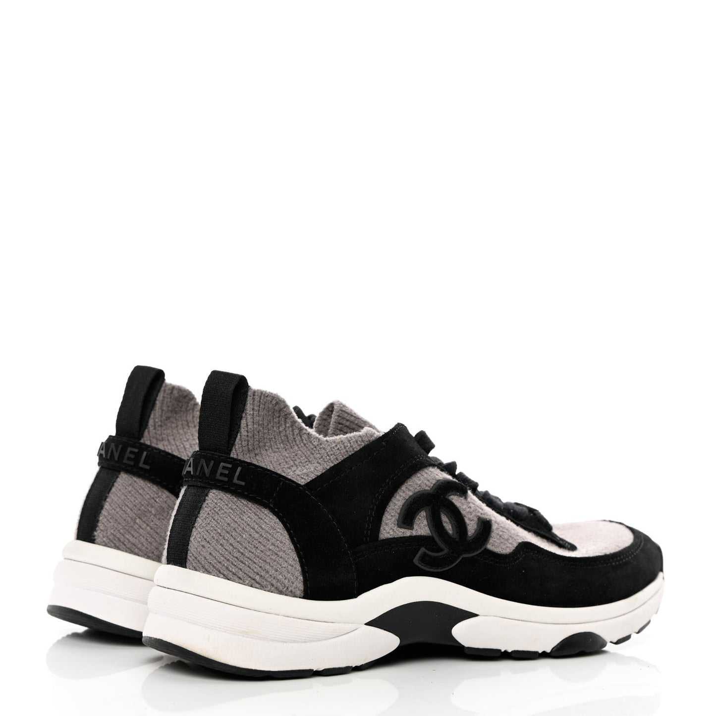 Fabric Suede Calfskin CC Sneakers 37.5 Grey Black