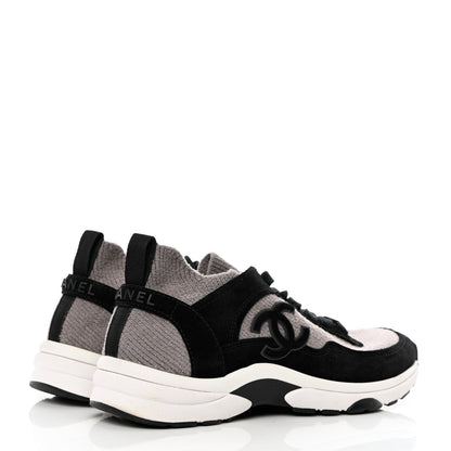 Chanel Fabric Suede Calfskin CC Sneakers 37.5 Grey Black 4 of 6