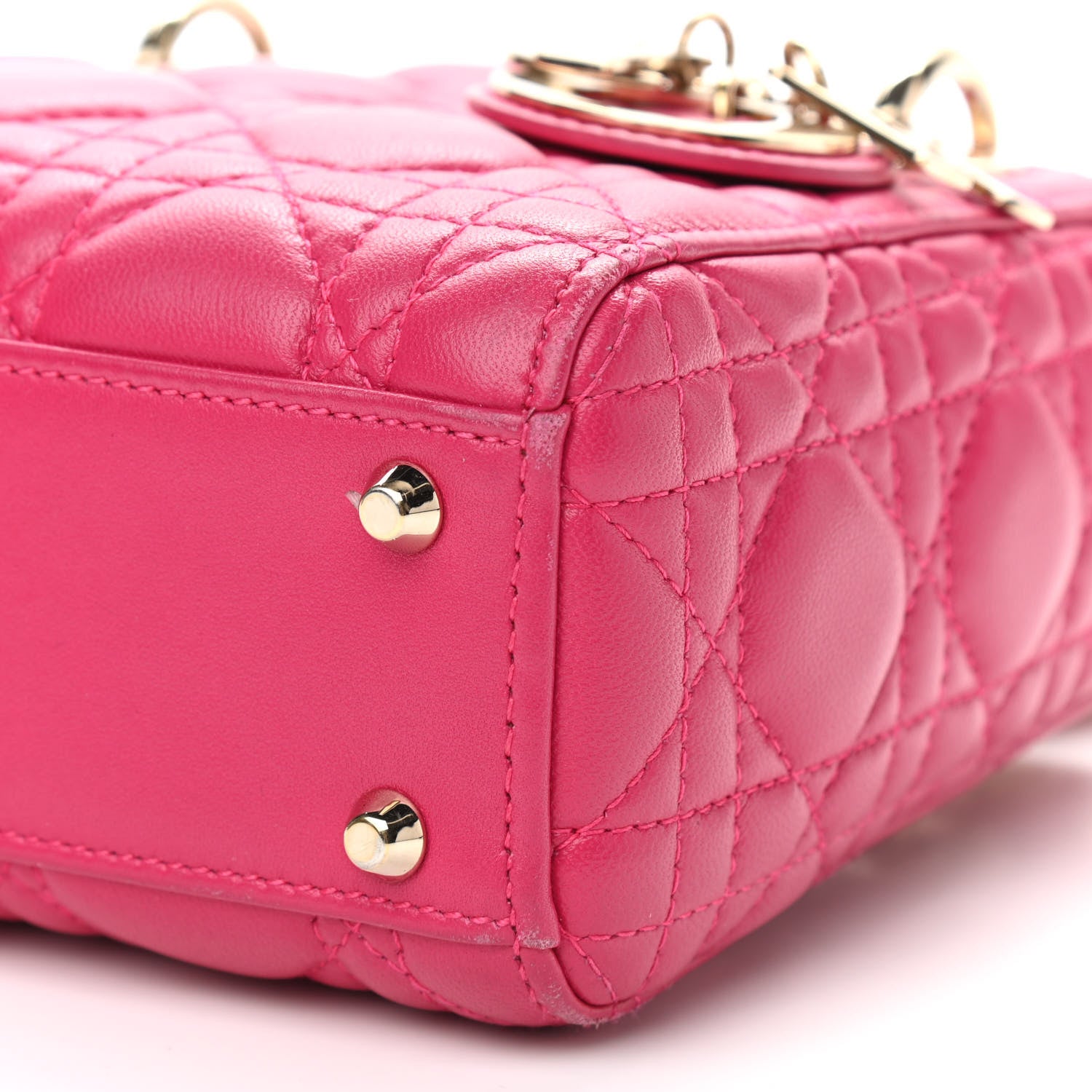 Christian Dior Lambskin Cannage Mini Lady Dior Fuchsia 9 of 11
