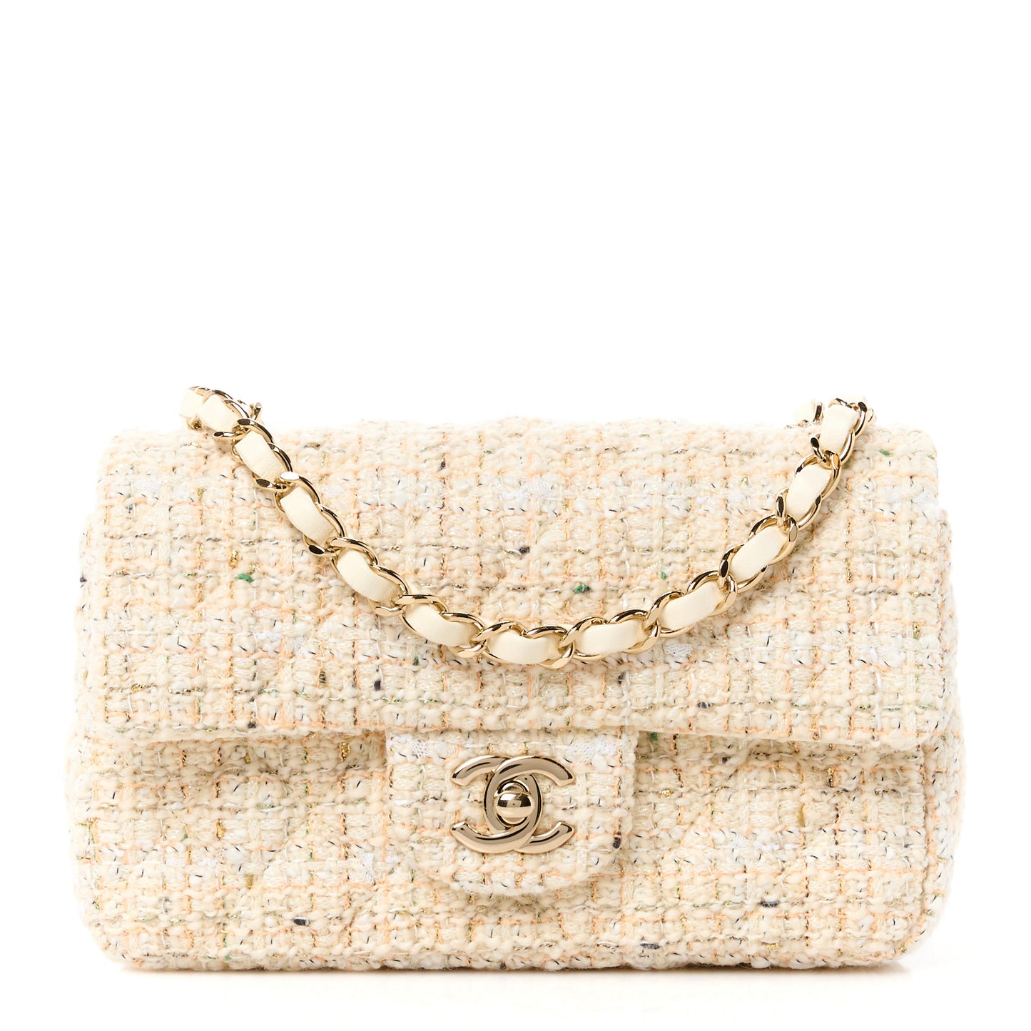 Tweed Quilted Mini Rectangular Flap Off White