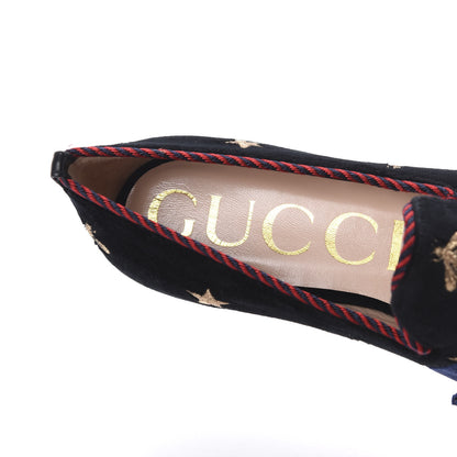 Gucci Velvet Bee Star Embroidered Sylvie Bow Loafers 36 Black 7 of 9
