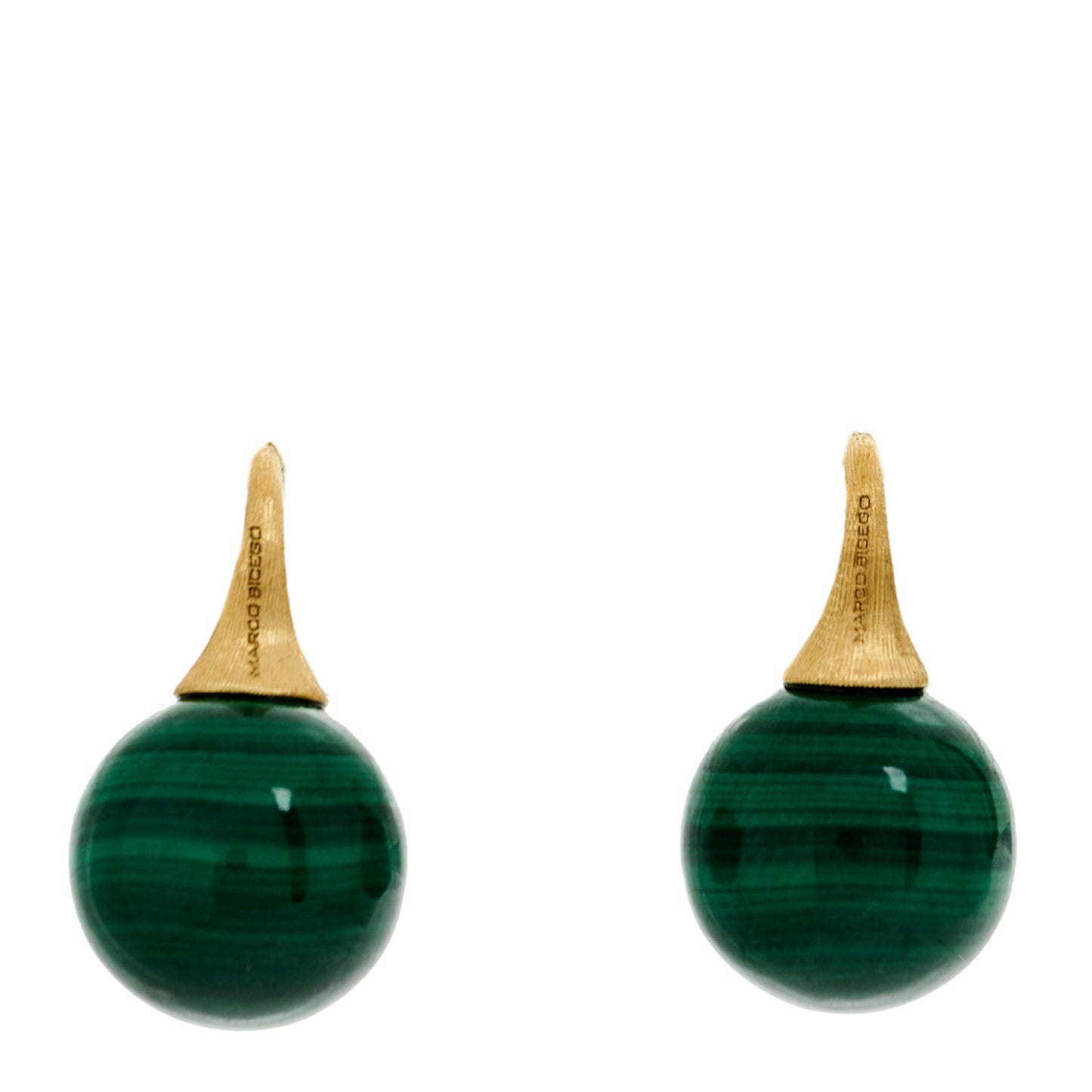 18K Yellow Gold Malachite Africa Boules Drop Earrings