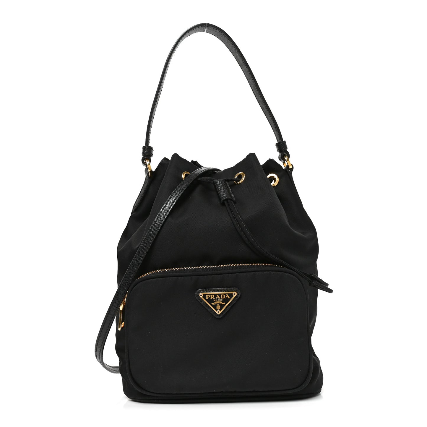 Saffiano Tessuto Nylon Mini Bucket Crossbody Bag Black