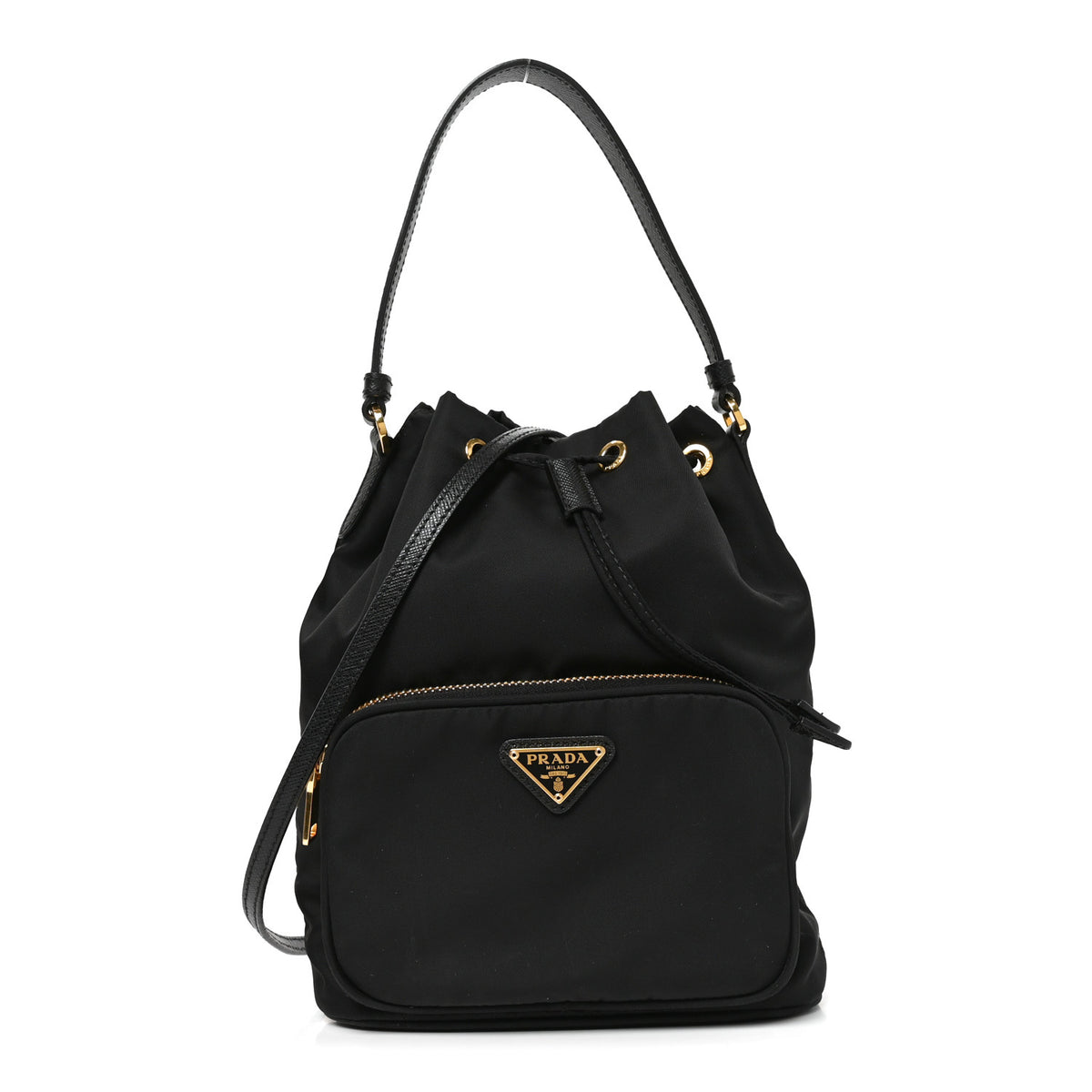 Prada Saffiano Tessuto Nylon Mini Bucket Crossbody Bag Black 1 of 8