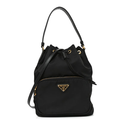 Prada Saffiano Tessuto Nylon Mini Bucket Crossbody Bag Black 1 of 8