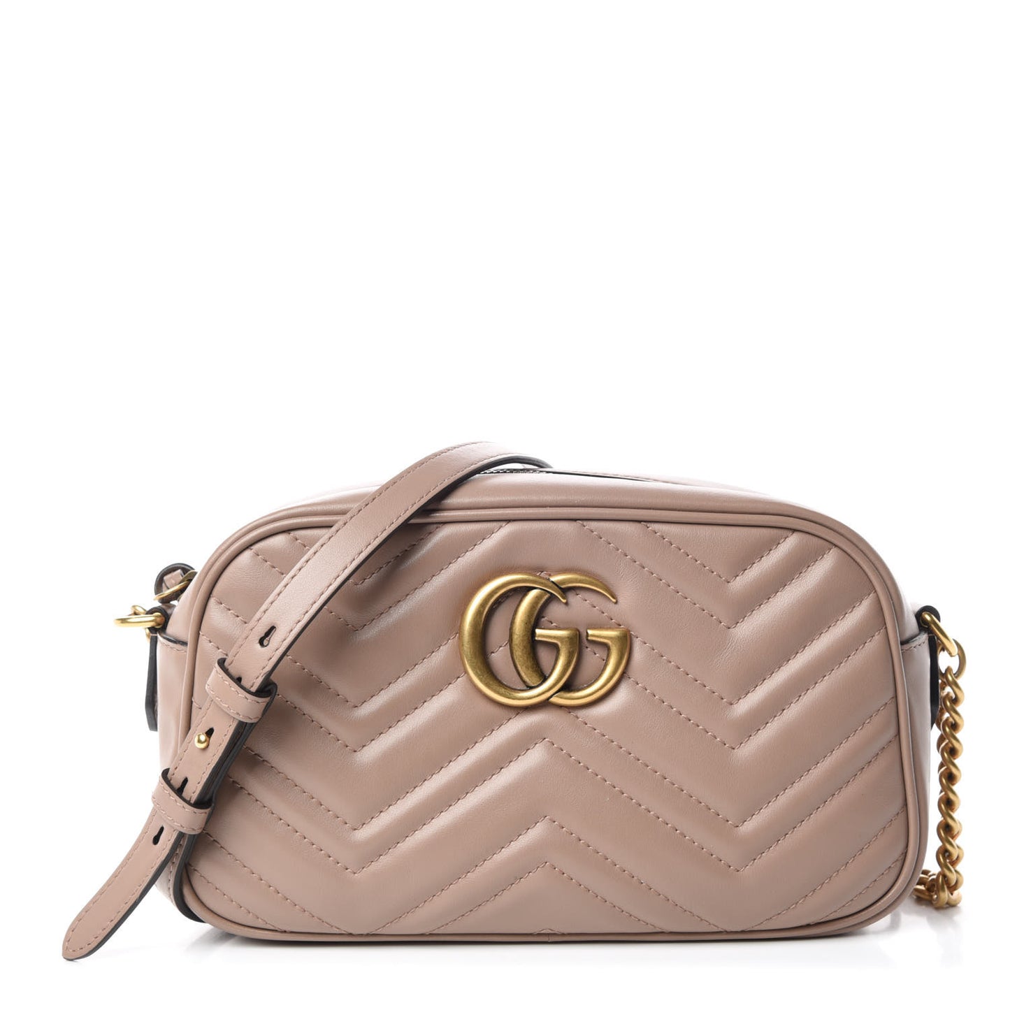 Calfskin Matelasse Small GG Marmont Chain Shoulder Bag Taupe