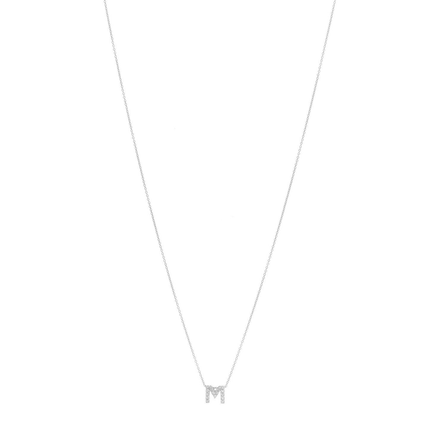 18K White Gold Diamond Love Letter M Pendant Necklace