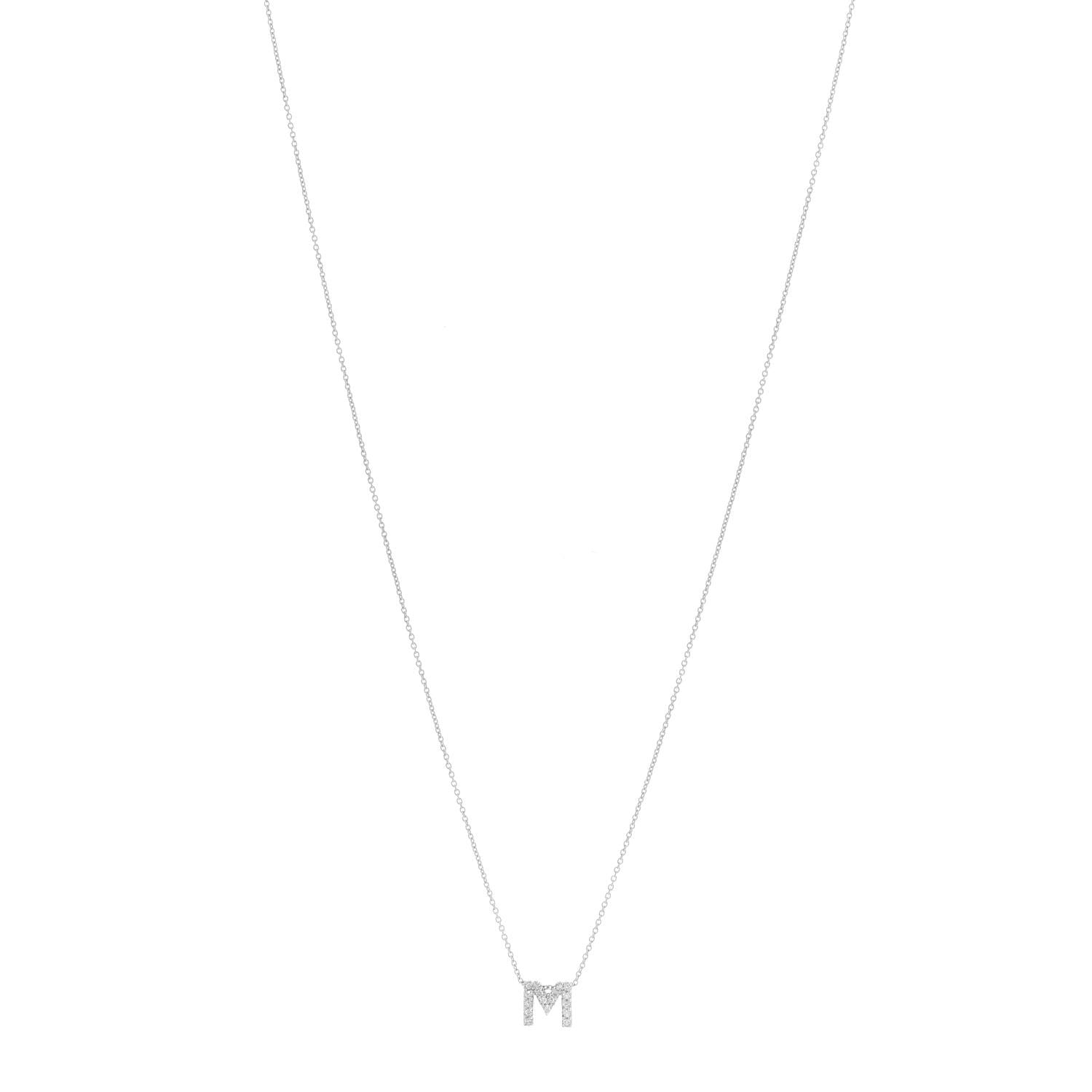 Roberto Coin 18K White Gold Diamond Love Letter M Pendant Necklace 1 of 6