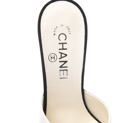 Chanel Goatskin Grosgrain Cap Toe Pearl Mule 36.5 Ecru Black 7 of 10