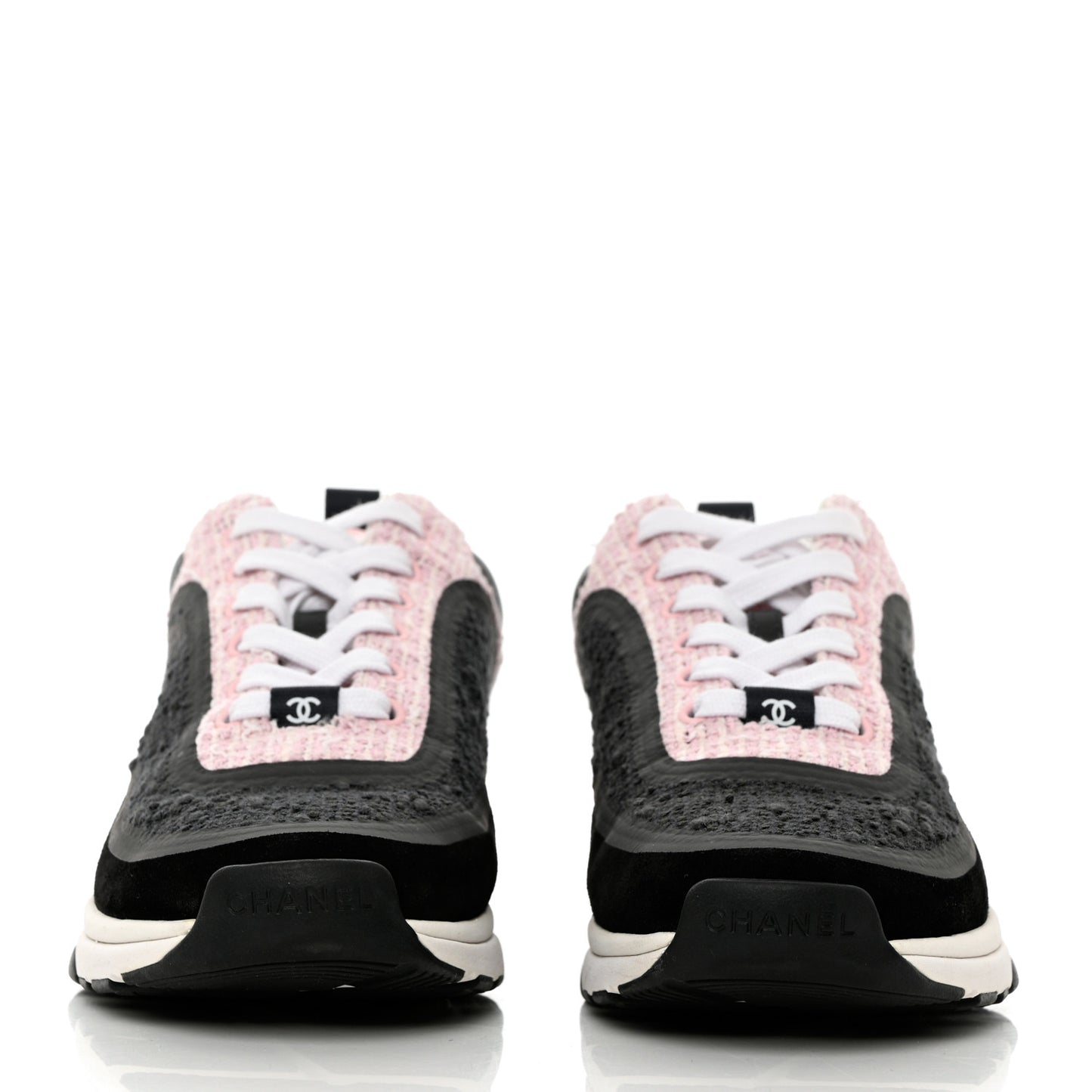 Tweed Suede Calfskin CC Sneakers 37.5 Gray Pink