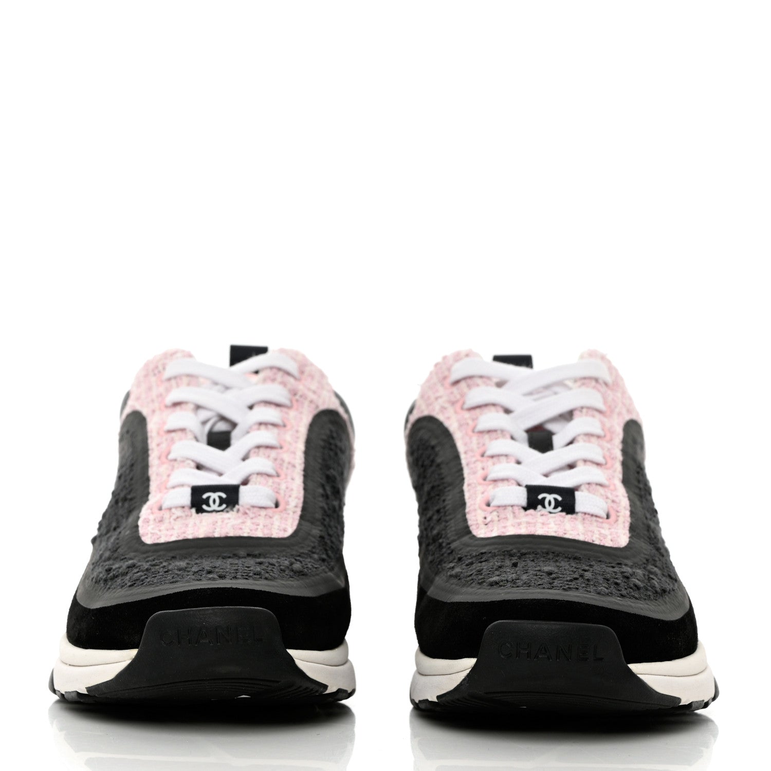 Chanel Tweed Suede Calfskin CC Sneakers 37.5 Gray Pink 2 of 10