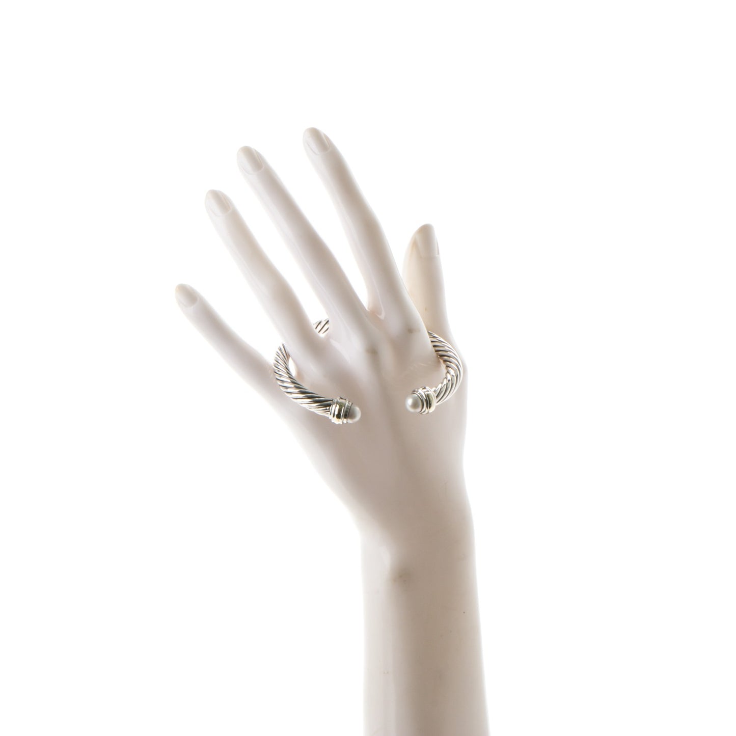 Sterling Silver 14K Yellow Gold Pearl 7mm Cable Classics Bracelet