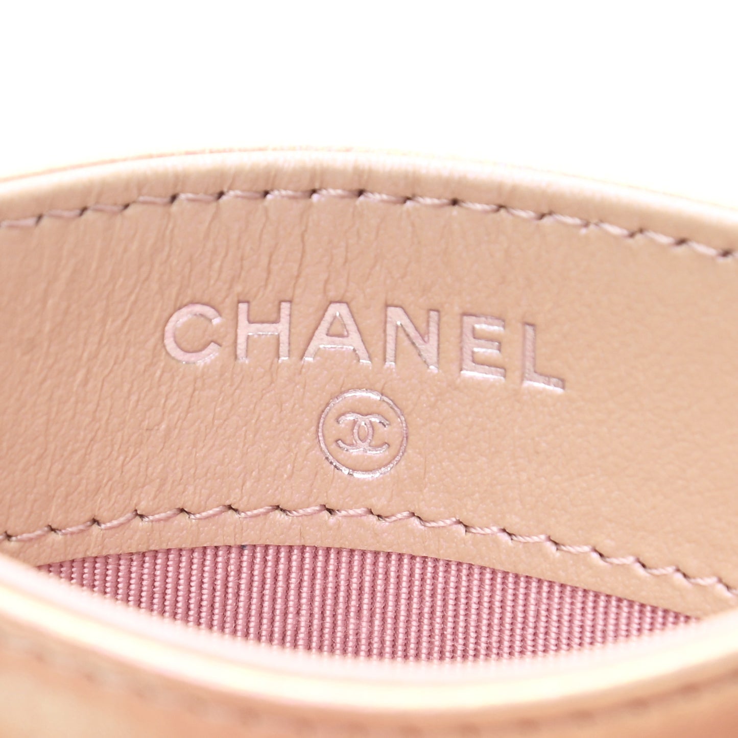 Iridescent Calfskin Quilted Card Holder Pink