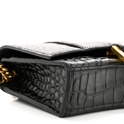 Balenciaga Shiny Calfskin Crocodile Embossed Hourglass Chain Bag Black 8 of 10