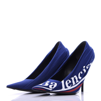Balenciaga Jersey Crepe Political Campaign Logo Knife 115 Pointed Pumps 37 Blue 3 of 10